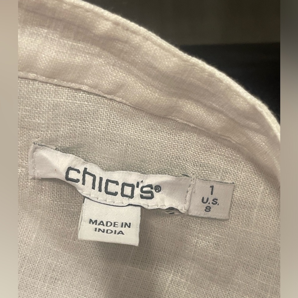 CHICOS Linen Dolman Sleeve Embroidered Blouse White Siz US 8 - Picture 8 of 11